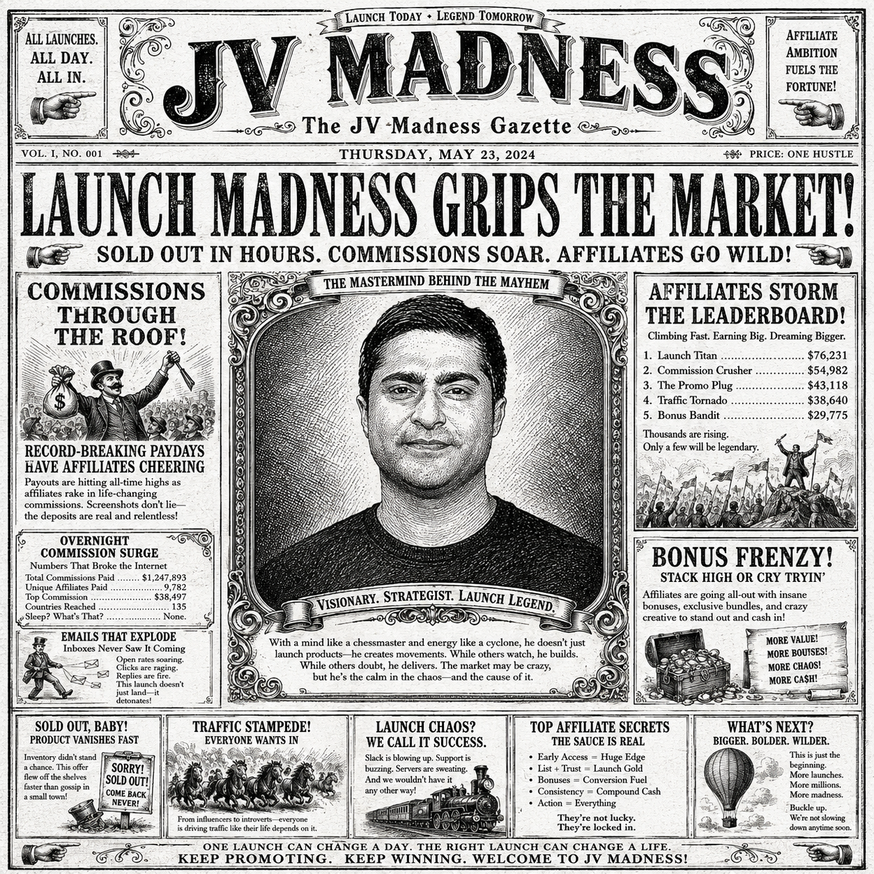 The JV Madness Gazette — Launch Madness Grips The Market. Mo Latif, launch strategist.